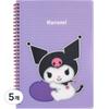 Sanrio Spring PP Cover Wired Notebook Kuromi Heart, Purple, 5 Pieces