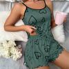 2Pcs/Set Lady Homewear Top Shorts Suit Heart Print Sleeveless Backless Shirring Vest