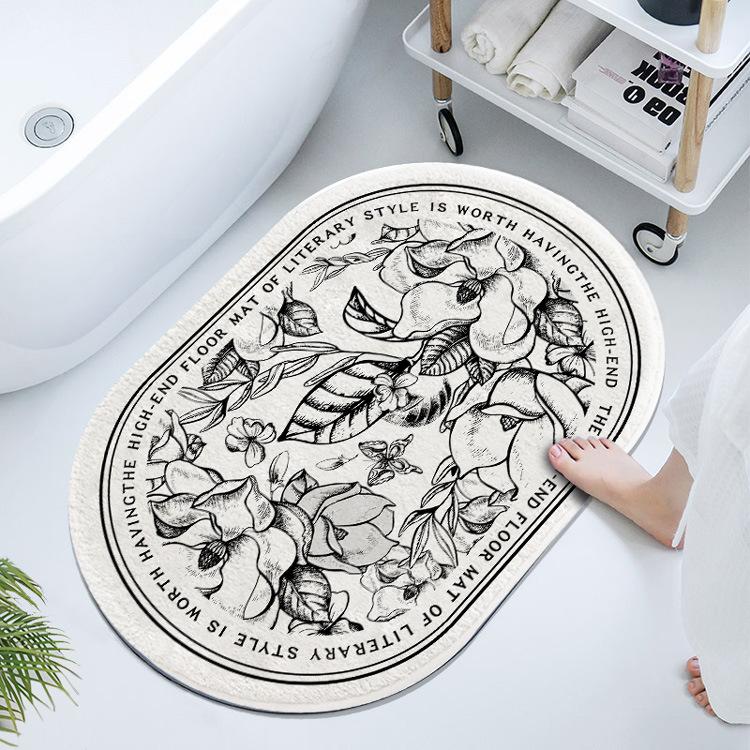 French Retro Oval Diatomaceous Mud Upholstered Toilet Bathroom Absorbent Mat Non-slip Foot Mat Quick Drying Door Mat