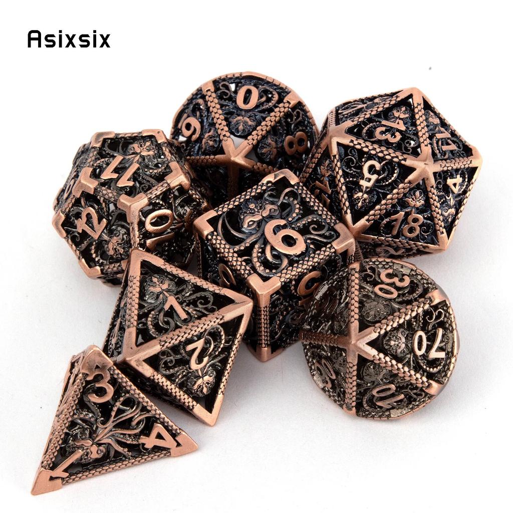 7 шт. медные металлические кубики в виде кальмара, набор полых металлических многогранных кубиков, подходящий для ролевой игры, настольной игры, карточной игры