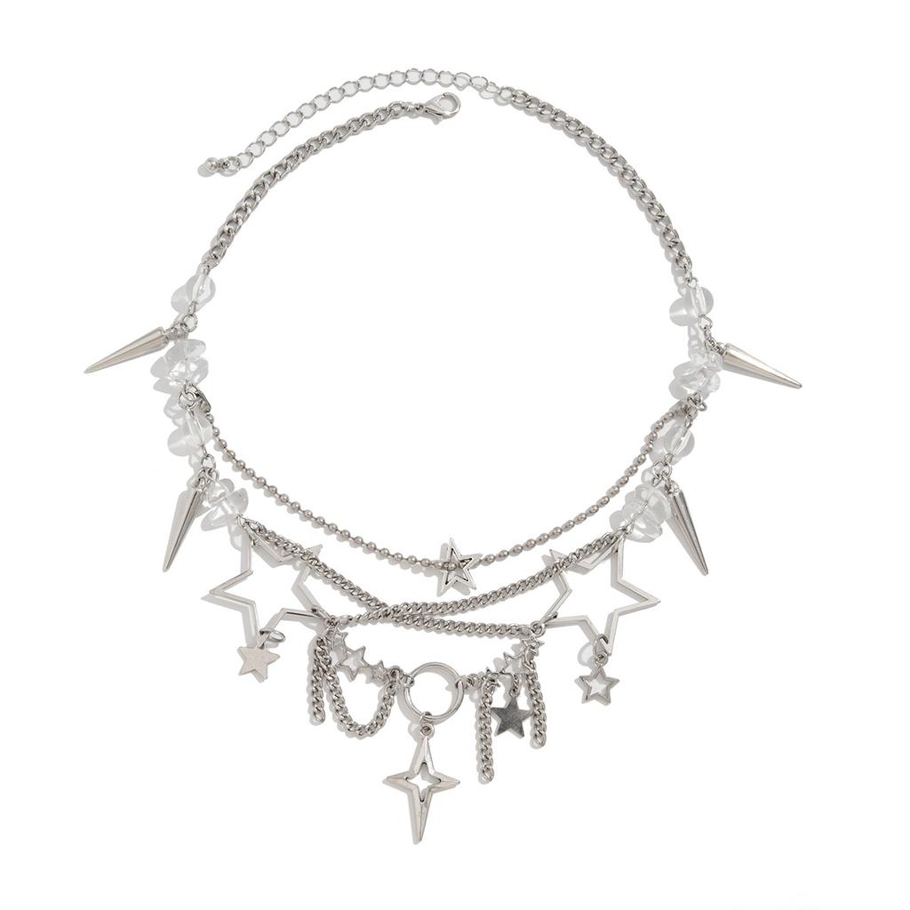 Украшения Милое и крутое металлическое ожерелье-цепочка, Преувеличенное многослойное ожерелье со звездой, тетрагональной звездой и бахромой