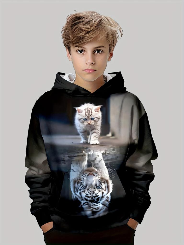 Детская одежда Толстовки с капюшоном с длинным рукавом Детская толстовка с рисунком из мультфильма Детская мода с принтом кота Летняя одежда для девочек Топ для мальчиков