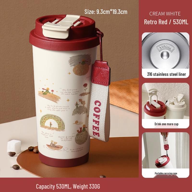 Термокружка из нержавеющей стали 316 для детей «Маленький принц» с трубочкой - Портативная версия, Кофейная и Подарок на день рождения