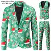 Print Suits Fashion Merry Christmas Men's Suits Jackets Casual Suit 2 Piece Suits(Blazers + Pants) Christmas Gift Set Men's Christmas Print Set Party