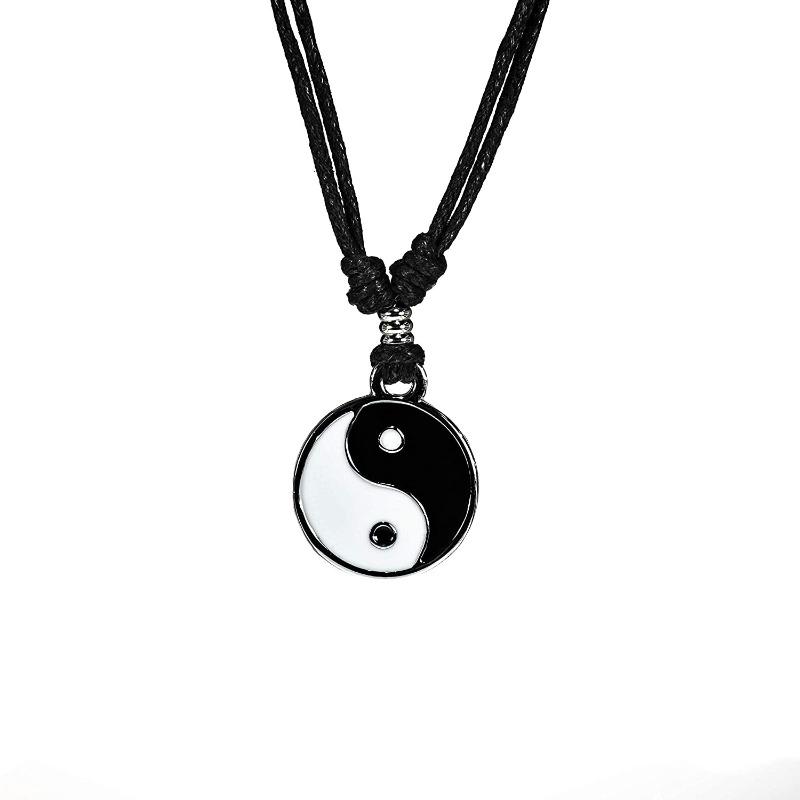 Yin Yang Pendant on Adjustable Black Rope Cord Necklace