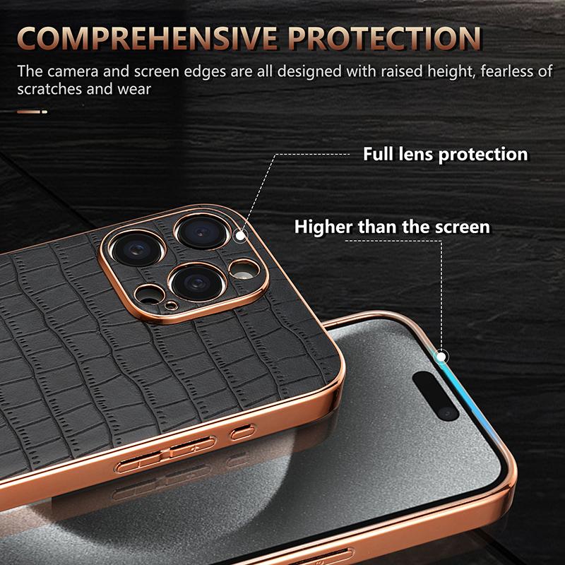 Роскошный чехол из кожи крокодила для iPhone 16, 15 Pro, 14, 13, 12 Pro Max, 11, защитная противоударная задняя крышка для объектива