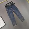 2024 Summer Women's Slim Fit High Waist Diamond-Embellished Cropped Denim Pants