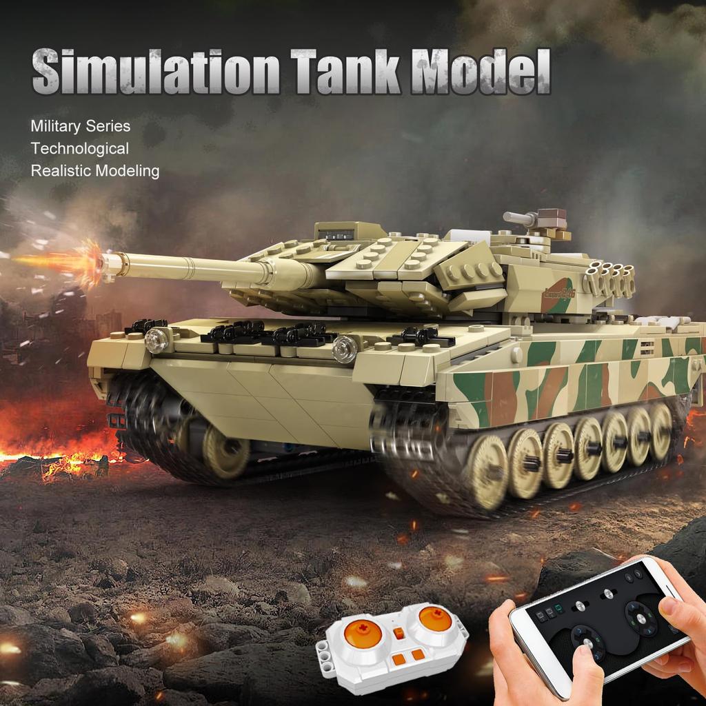 Mold King 20020 High-tech MOC Leopard 2 Tank Building Blocks Toys, набор военных транспортных средств Building Blocks, электрические Building Blocks с пультом дистанционного управления