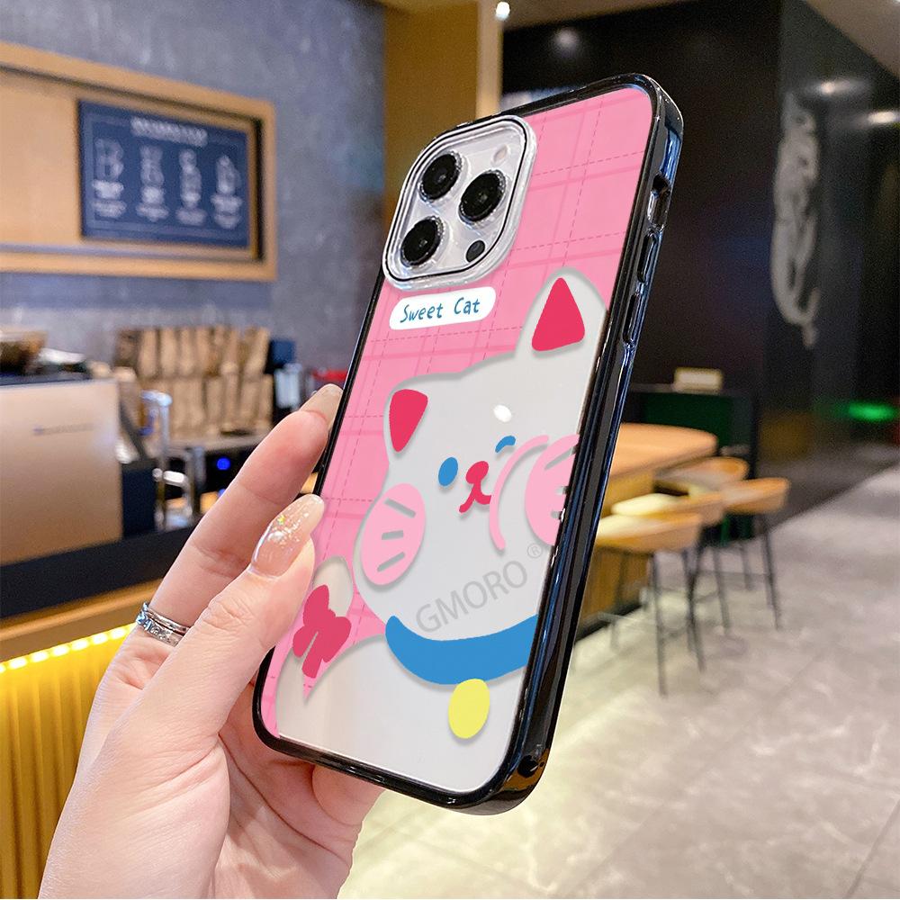 Простой и милый кот-сердечко, нарисованный, для iPhone 17 Pro Max Apple 16P, с черной кромкой, акриловый, AIR, чехол для мобильного телефона