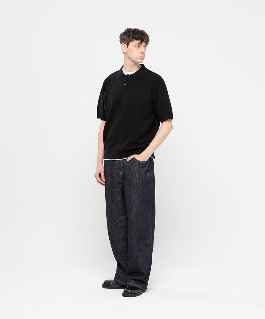 CHAMBROS Oversized Collared Short Sleeve Knit [Solid Black]