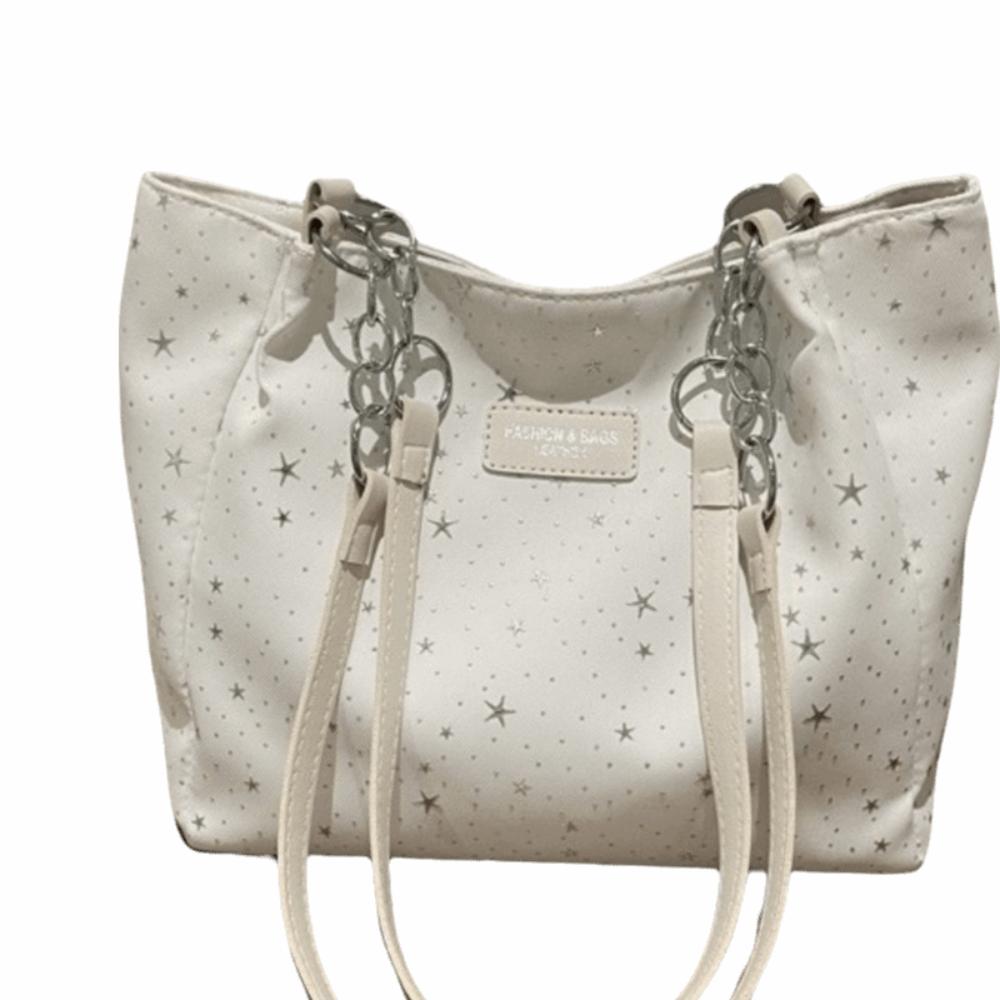 Solid Color Star Print Shoulder Bag Large Capacity Handbag Casual Hobo Bag Daily Commute