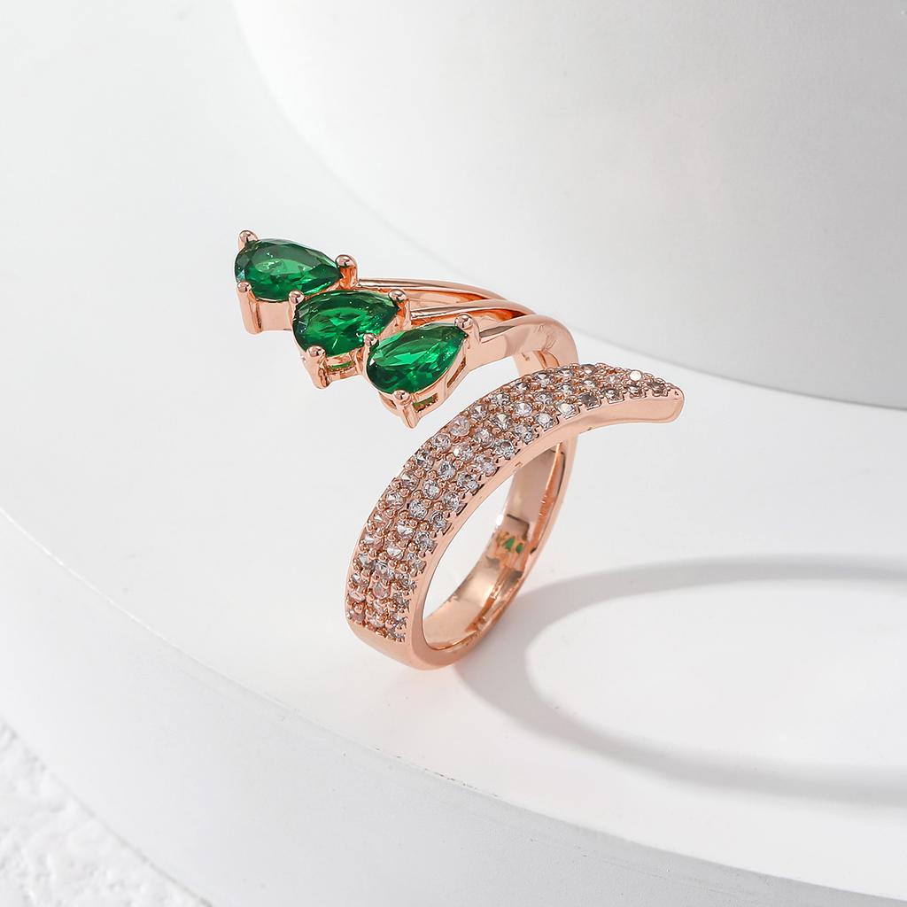 Милое женское кольцо с зеленым цирконием и каплей воды, регулируемое, винтажное золотого цвета, открытое, свадебное украшение для женщин