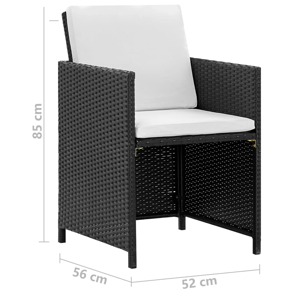 5 Piece Garden Dining Set with Cushions Poly Rattan Black