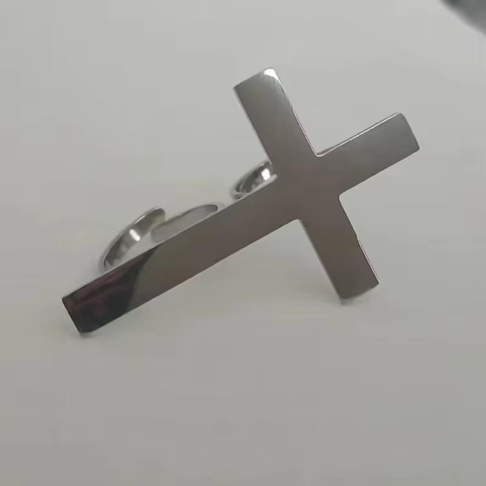 Серебряное кольцо-крест на два пальца из нержавеющей стали, христианское кольцо-крест, открытое кольцо-крест, для женщин и мужчин