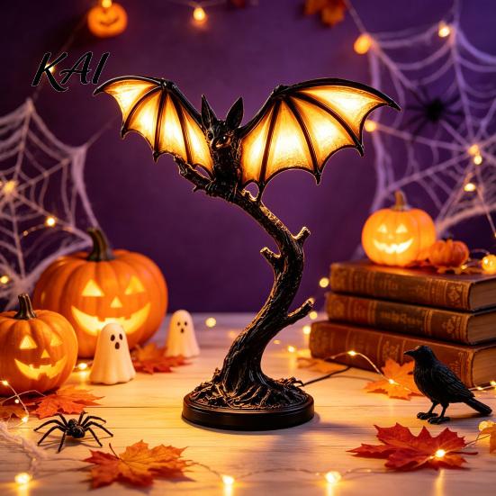 Dark Ambient Night Lights Gothic Bat Tree Branch Light, Resin Halloween Tabletop Decor Lamp Shaped Lamps with Warm Glow, Spooky Desk Ornament for Home