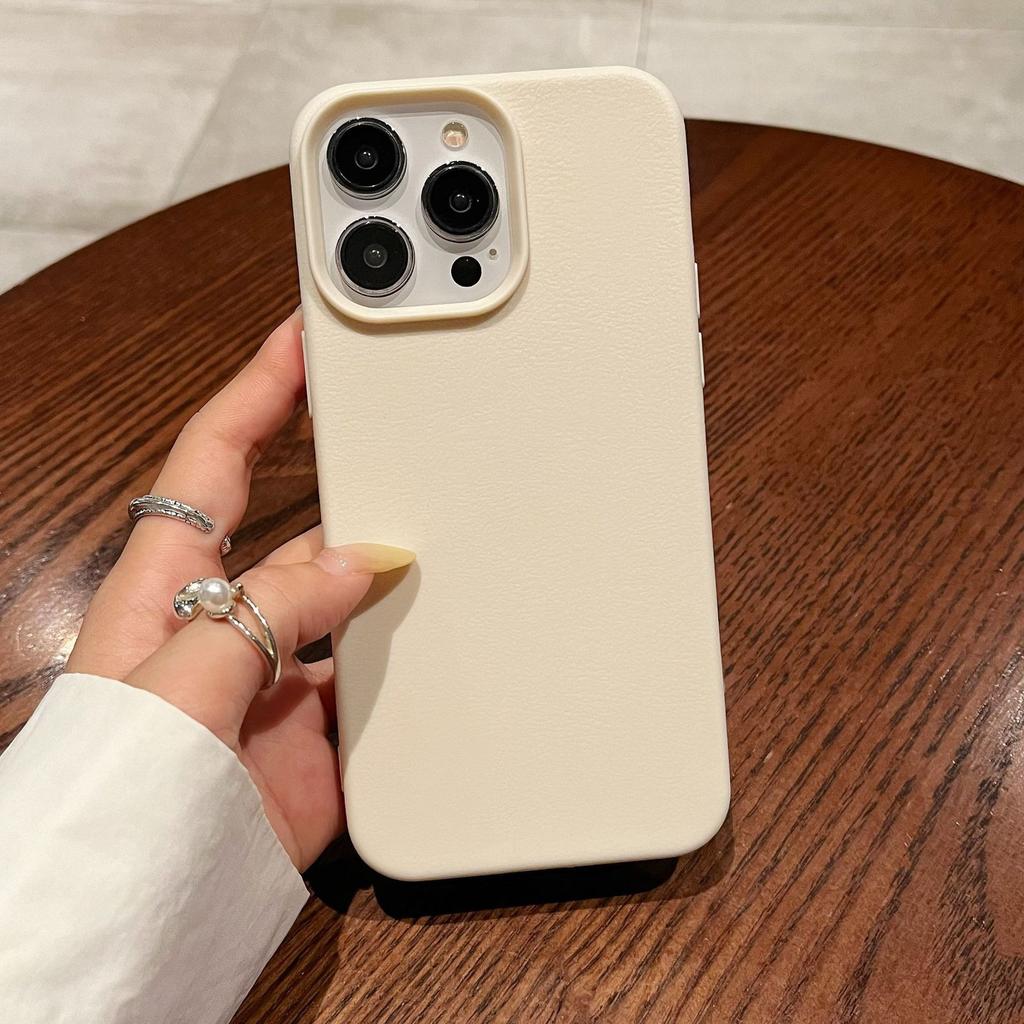 Niche High End Sense Suitable for IPhone17promax Solid Color Leather Pattern Apple 16 Mobile Phone Case 13 12 Soft Shell 11