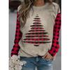 Women'S Red & Black Plaid Christmas Tree Rip Print Sweater - Long Sleeve Casual Winter Top with Torn Paper Effect, Cozy Holiday Sweater for Christmas