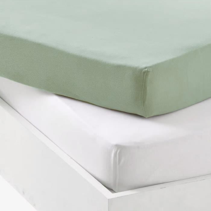 Lot 2 Drap Housse - P'TIT DODO - Jersey - 70 X 140 Cm - Blanc / Vert Gris