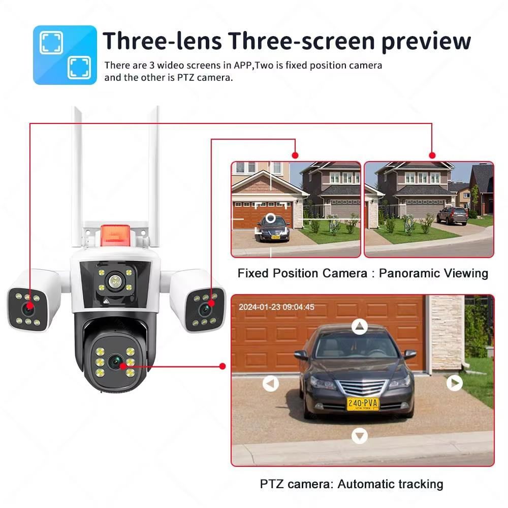 LS VISION 6K 12MP WiFi IP Camera Three lens Panoramic View Outdoor PTZ IP Camera AI Tracking Security Protection CCTV Surveillance Cameras