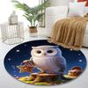 Owl with Star Basket Under Night Sky Print round rug, living room, bedroom, playroom carpet, non slip floor mat, gift