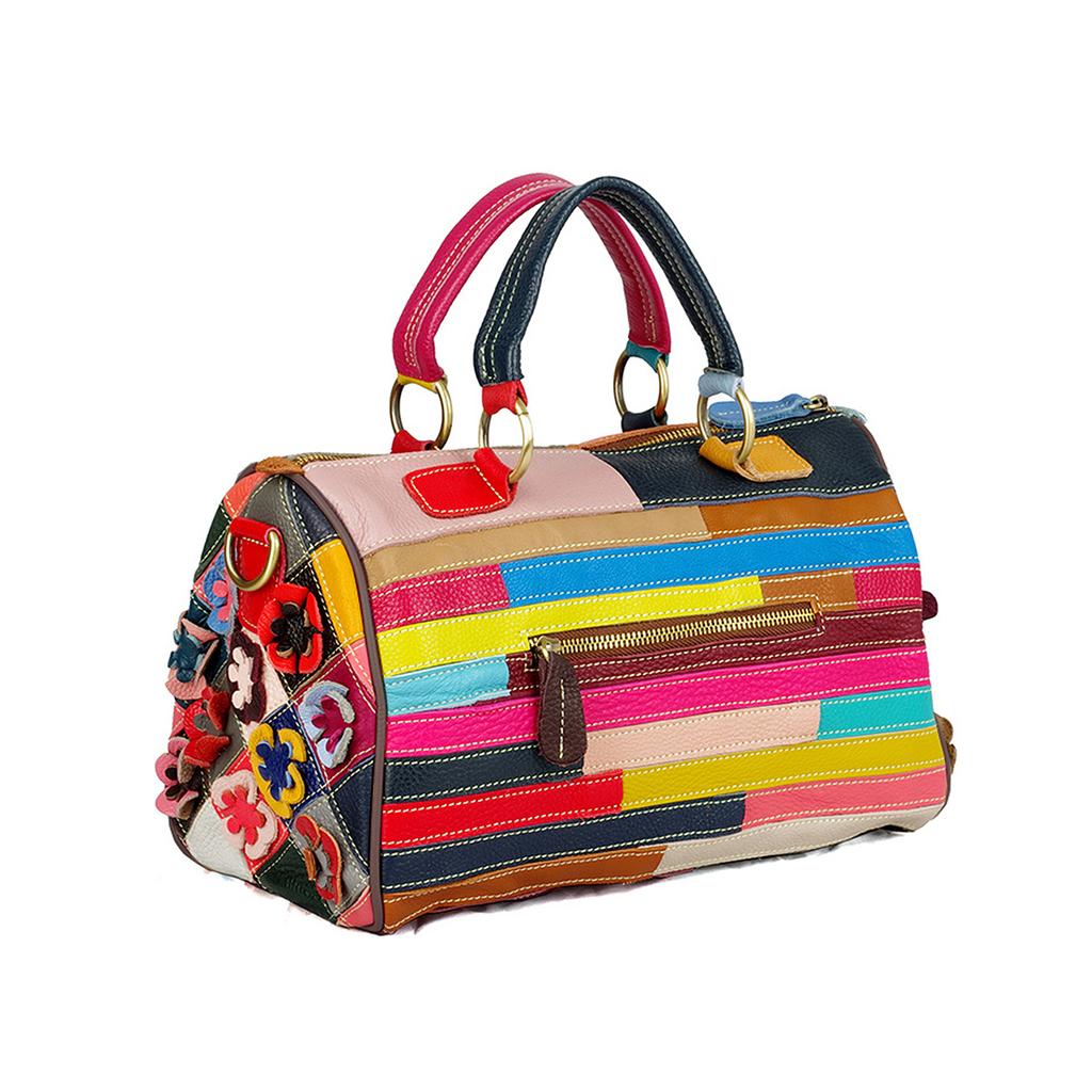 Женская кожаная сумка через плечо ручной работы с разноцветной цветочной мозаикой случайного цвета