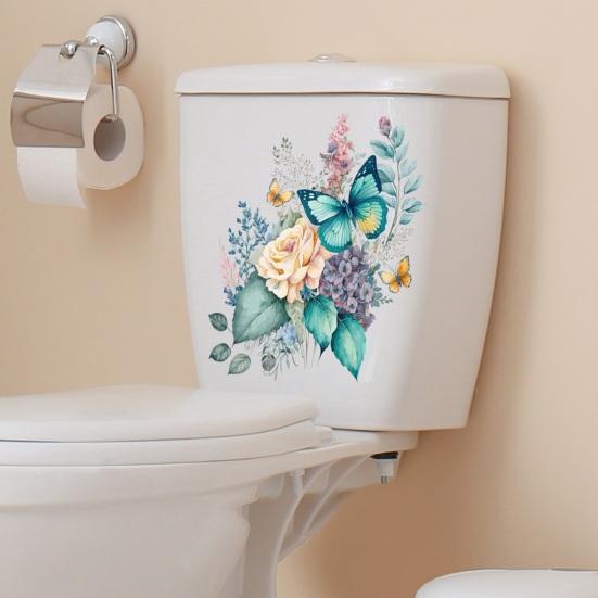 Toilet Sticker Floral Pattern Toilet Lid Sticker Self-Adhesive Bathroom Decal for Home