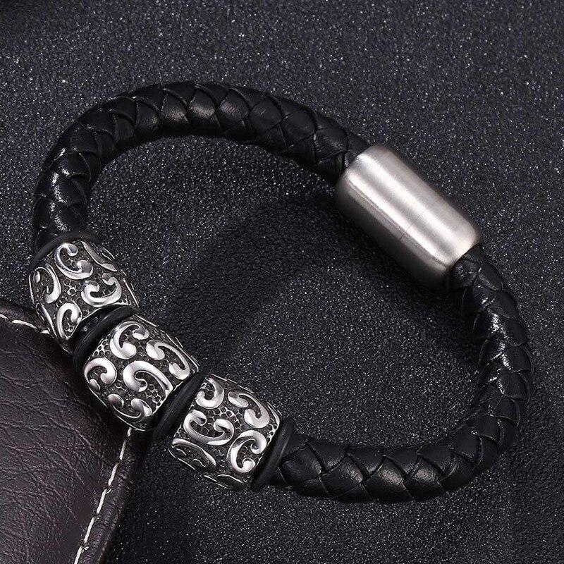 Trendy Leather Bracelets Men Handmade Small Adorn Article Stainless Steel Clasp Bracelets Fashion Jewelry Gift