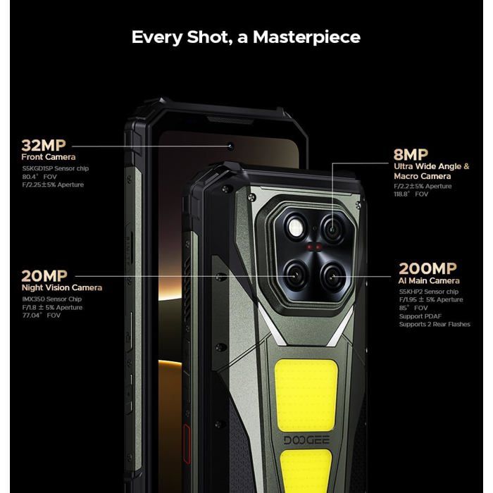 DOOGEE Vmax Play 5G Telephone Portable Incassable 36GB+512GB 6.8" 20500mAh Smartphone Incassable avec 100 Lampe Projecteur NFC Noir