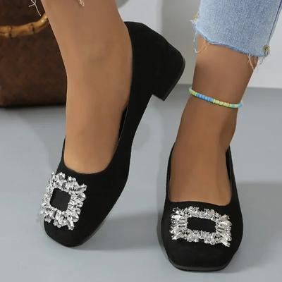 Модные туфли-лодочки Женская обувь 2024 Осень Новые Роскошные Стразы Квадратная Пряжка Свадебная Обувь Невесты Удобные На среднем каблуке Женские туфли-лодочки