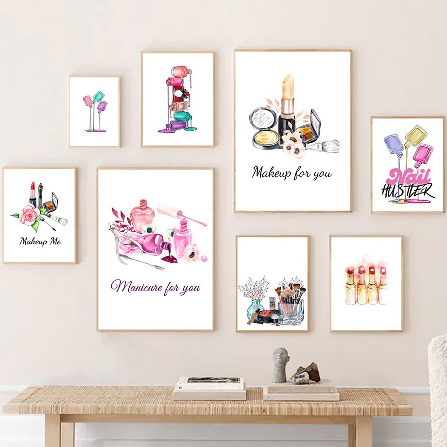 Маникюрный салон, модный макияж, настенная живопись на холсте, плакаты на скандинавскую тему и принты, настенные панно для декора гостиной, без рамки