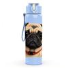 1PC Pug Dog Wrinkled Face Close Up 750ml Color Plastic Sports Water Bottle Leakproof Flip Straw Lid Suitable for Sports Office Home Use