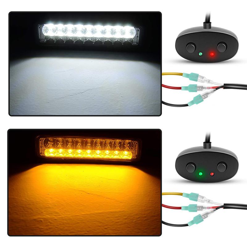 Amber White Dual Color Light Bar Wiring Harness Kit 16AWG with 12V Relay 15A Inline Blade Fuse Push Button Switch