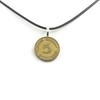 Stones and Minerals. Coin Necklace Federal Republic of Germany 5 Pfennig. Black Cord.
