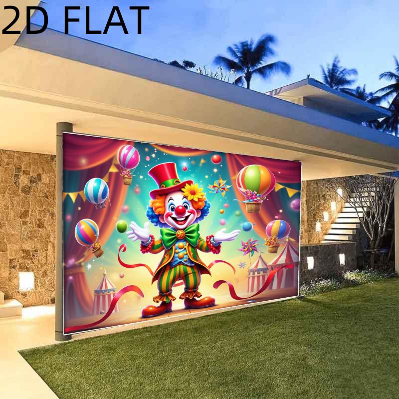 A set of 2D flat carnival banner circus clown wall art prints with a colorful carnival theme