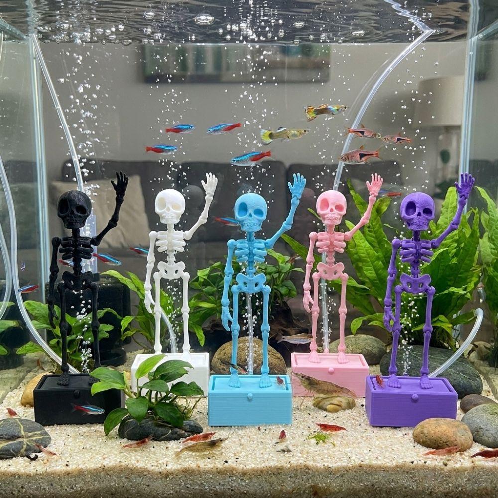 Glow in Dark Fish Tank Dance Skull Bubbler Movable Skeleton Fish Tank Bubbler Gag Gift