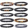 Natural Volcanic Stone Black Agate Stone Bead Bracelet Tiger Eye Stone Yoga Energy Couple Bracelet