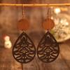 Retro Teardrop Christmas Tree Leather Earrings with Wood Chip Accents