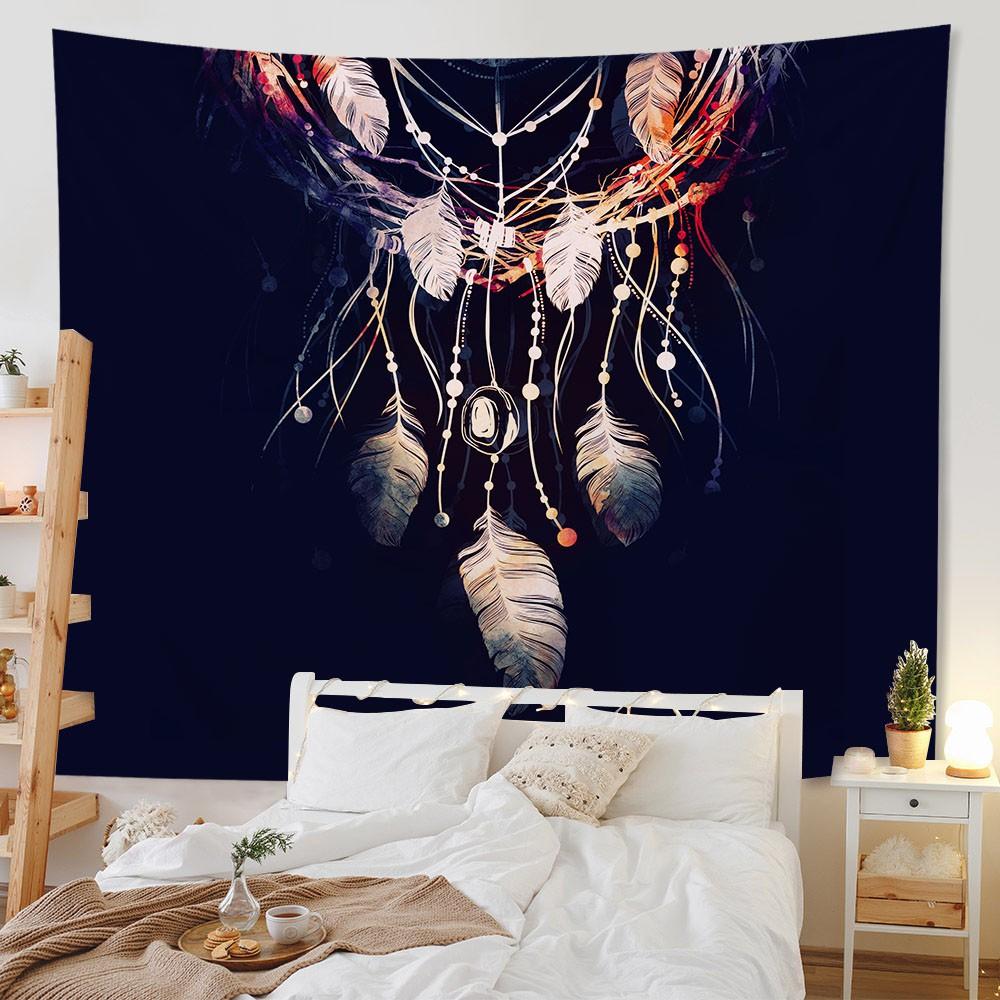 Bedroom Living Room Tapestry Home Decor Pink Feather Tapestry Feather Print Tapestry Background Decor