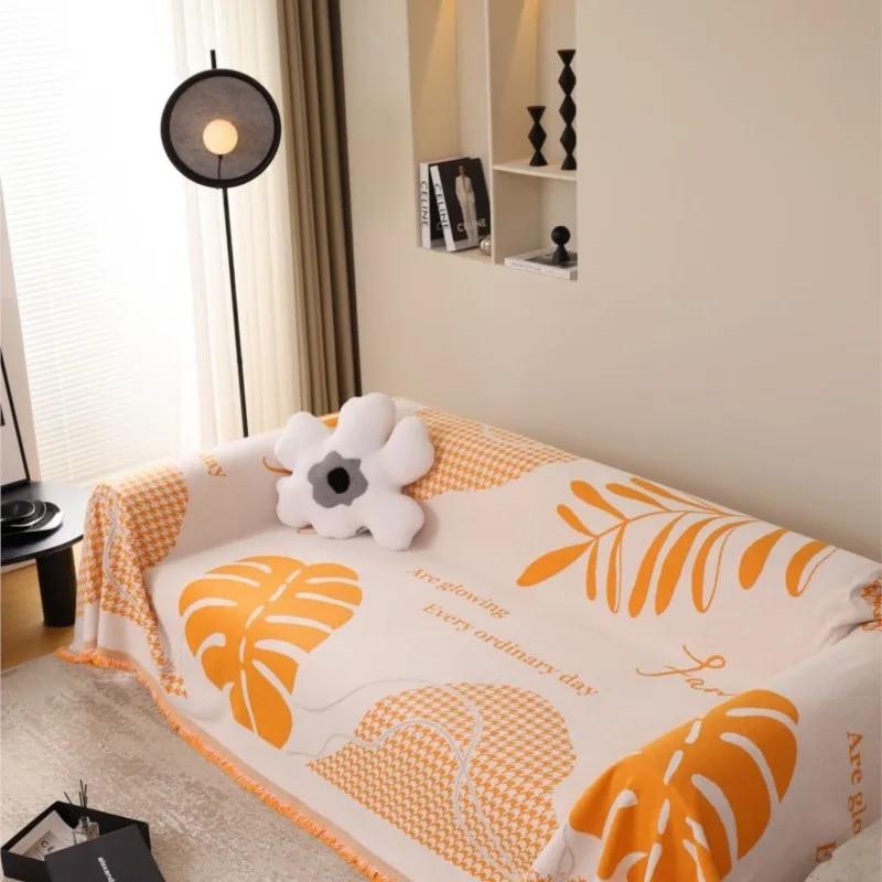Large Leaf Sofa Cover Mat Throw Blanket Living Room Houndstooth Sofa Couple Position Modern Throw Camping Picnic Blanket