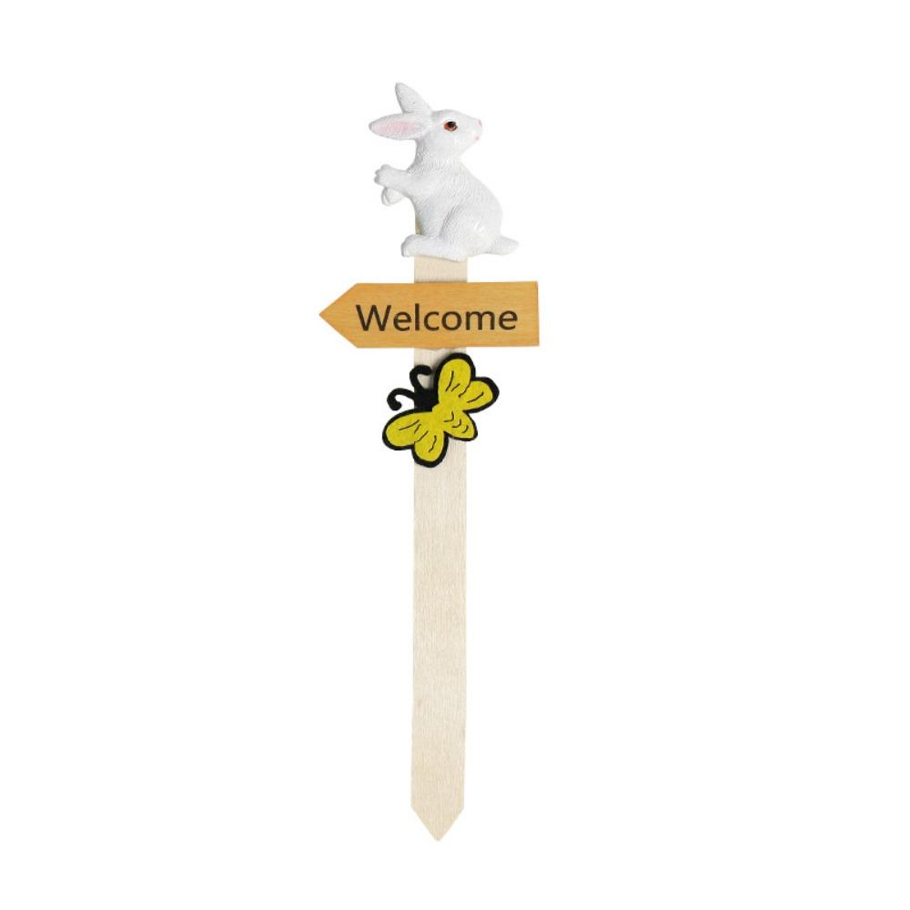 Wooden Easter Welcome Standing Sign Cartoon Bunny Resin Garden Landscape Decoration DY Stakes Lawn Ornament Party Decoration