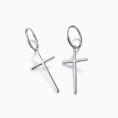 Серьги-кольца из серебра S925 с подвесками-крестиками