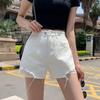 Брюки классические и минималистичные модные универсальные женские летние с высокой талией тонкие свободные наружные с дырками джинсовые шорты A Word индивидуальность