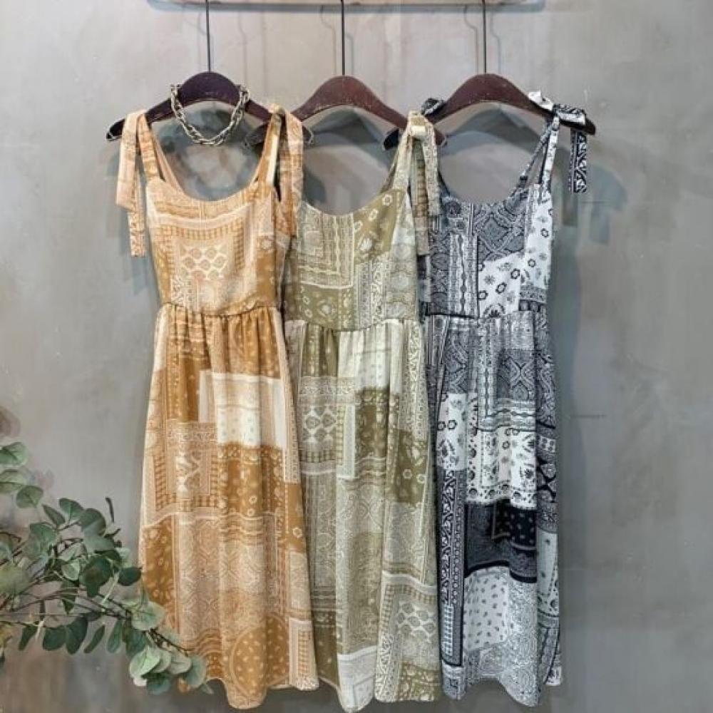 C S In The Room Anno paiSley Ribbon SmoCk bandIng buStier Long dreSS 3 ColorS