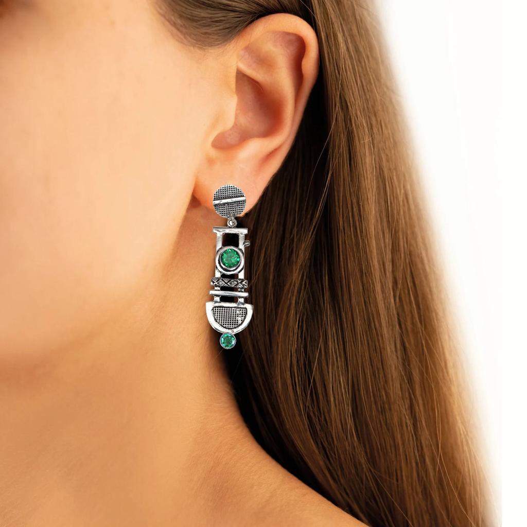 925 Silver Sterling Earring Jewelry Gemstone Handmade Emerald