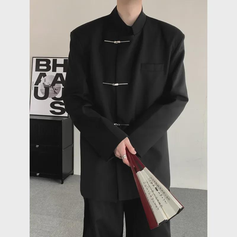 Весенний китайский костюм Чжуншань 2024 года: Воротник-стойка, металлические пуговицы, унисекс, свадебный/повседневный пиджак