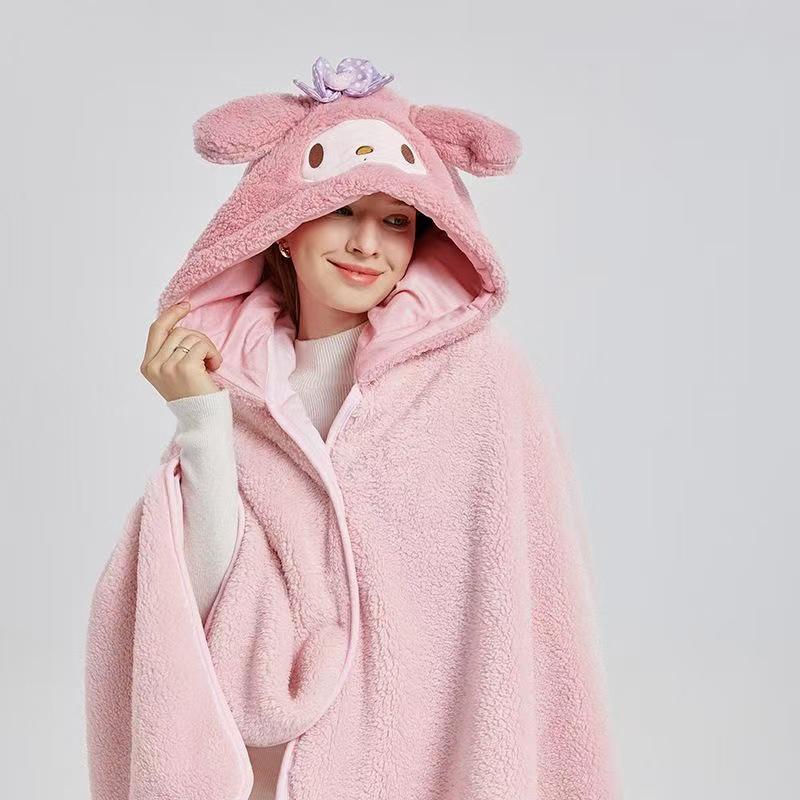 Lovely Hooded Robe Multifunctional Air Conditioning Blanket Soft Cape Type Animal Coral Fleece For Adults Winter Wear