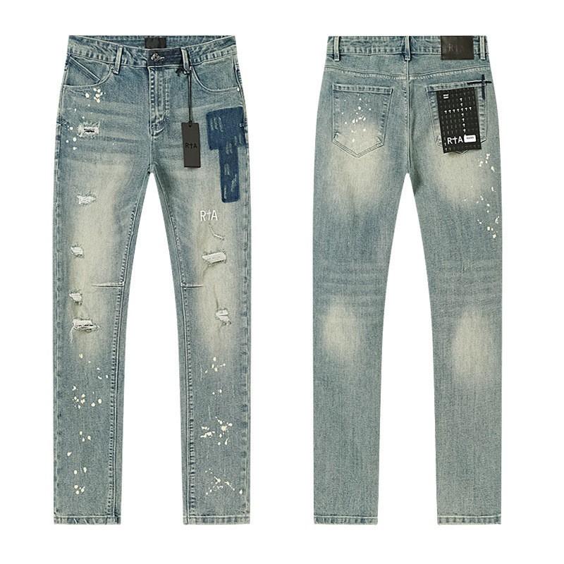 Мужские джинсы из потертого стираного денима с вышитыми буквами, зауженные, уличный стиль