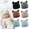 Warm Children's Winter Hat Knitted Baby Hat Glove Set Fashion Bear Ear Earflap Hat  Girls