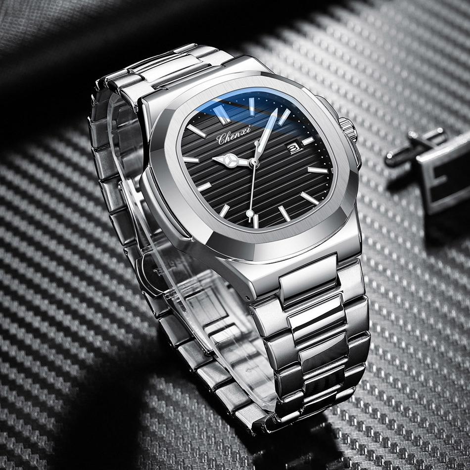 Уникальные черные часы для мужчин, модные классические кварцевые наручные часы, роскошные водонепроницаемые мужские часы с ремешком из нержавеющей стали от лучшего бренда