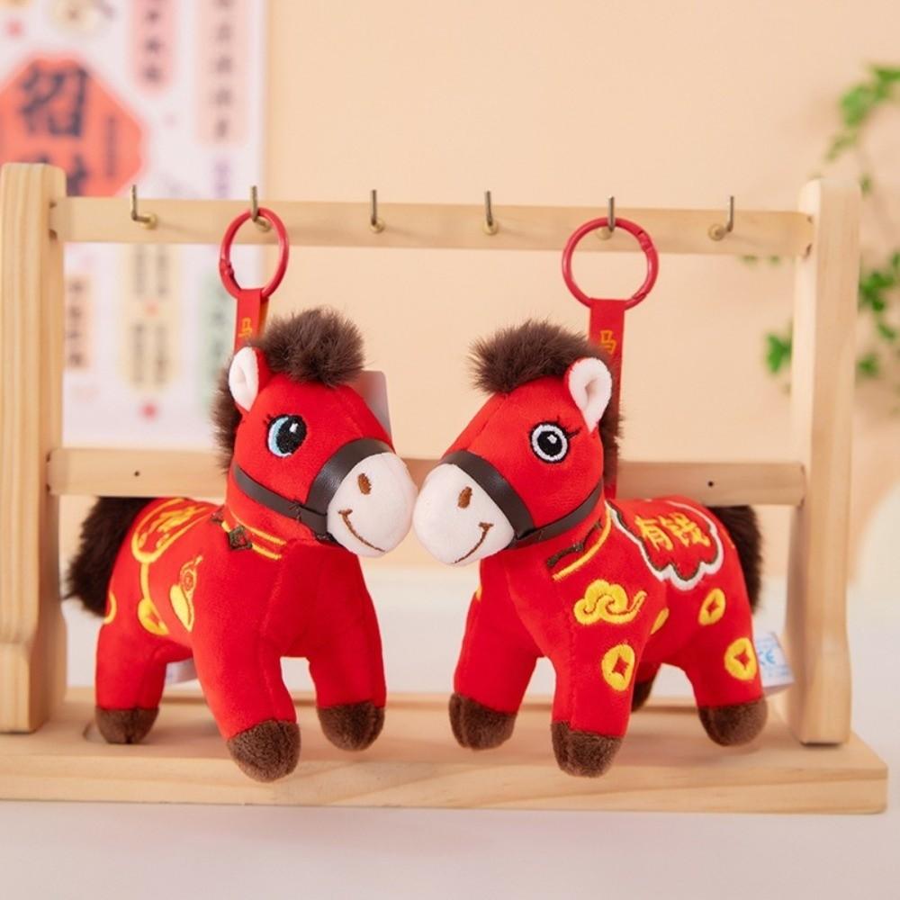 Red Color Plush Horse Keychain Lucky Horse Zodiac Pony Figurine Horse Doll Pendant Student Use
